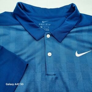 Nike Dri Fit Golf Polo Shirt Blue Plaid Mens XL